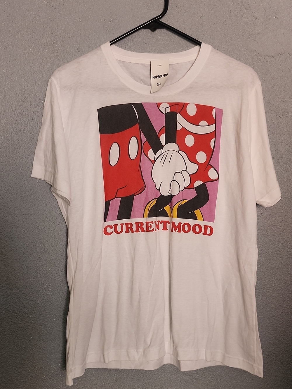 Disney White Short Sleeve Tee with Red and Pink Graphic - "Current Mood".
